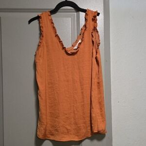 LC Lauren Conrad Vibrant Orange Ruffle Tank Top